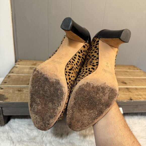VTG Coach Poppy Black & Tan Cheetah Print Heels Sz 9.5 - Picture 8 of 9